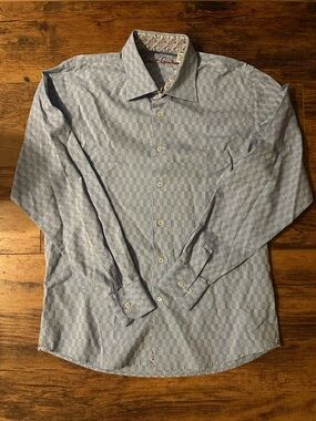 Robert Graham boys Blue Gray Geometric Cotton Long Sleeve Button-Up Shirt